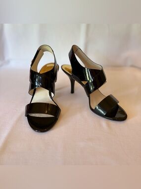 Michael Kors Black Patent Leather Crisscross Slingback Heels Sz 9